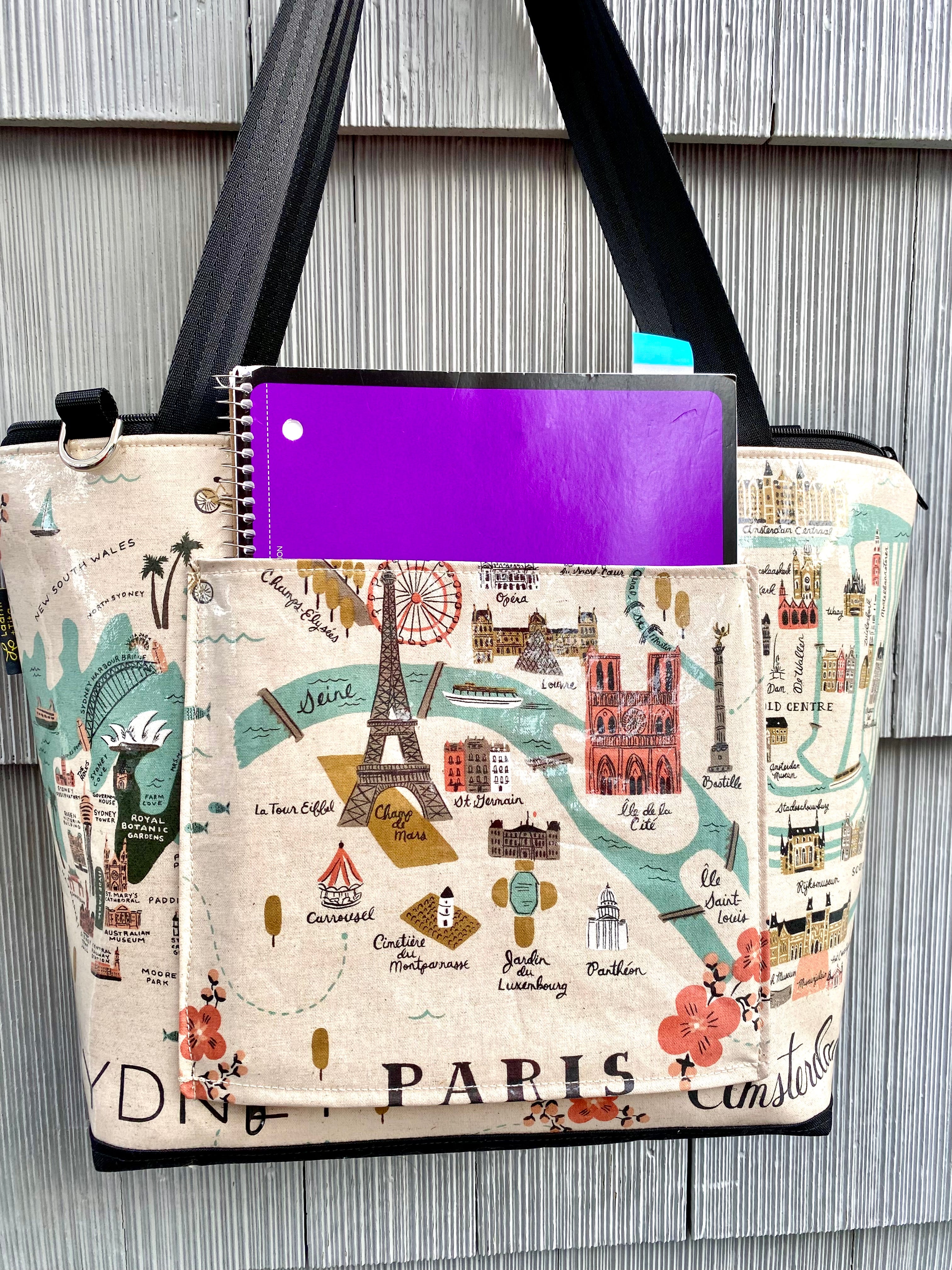 Lydia Tote w trolley sleeve in Cities print