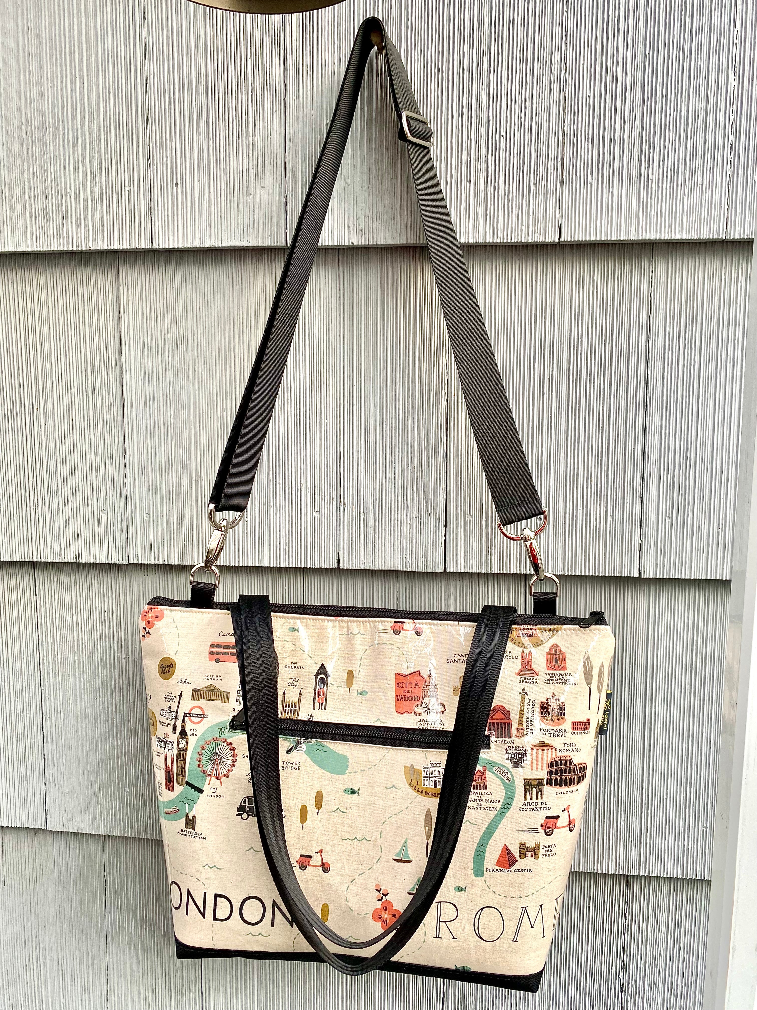 Lydia Tote w trolley sleeve in Cities print