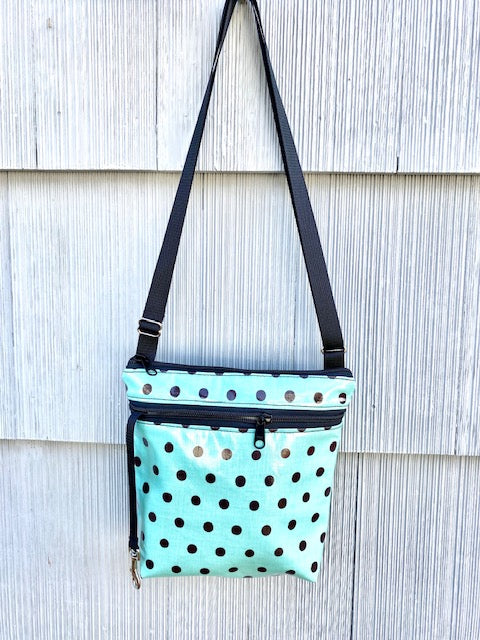 Medium Travel Purse in Teal polka dot Laarni and Tita Handmade